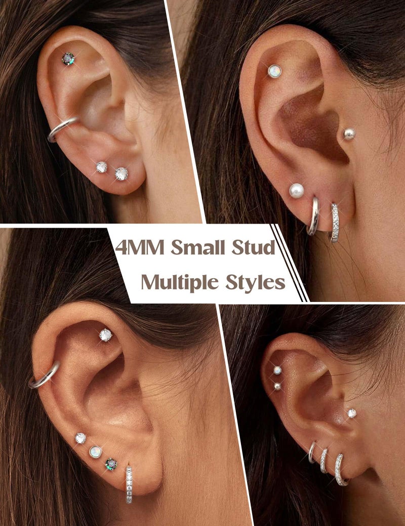 Jstyle Hypoallergenic Silver Stud Hoop Earrings for Women Small Flat Back Surgical Stainless Steel Earrings for Sensitive Ears Trendy Silver Hoops Cartilage Earring Stack Set Multiple Piercing Jewelry - Image 4