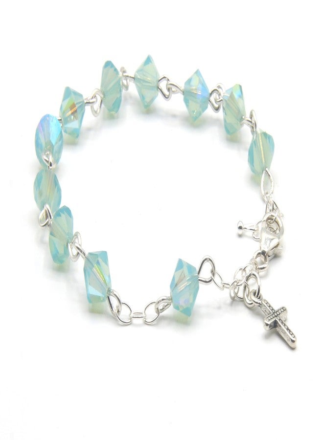 Rosaries Pacific Opalized Green October Austrian Crystal Small Catholic Rosary Bracelet for First Holy Communion/Eucharist or Reconciliation/Confession. A meaningful and beautiful gift for special occasions. - Image 1