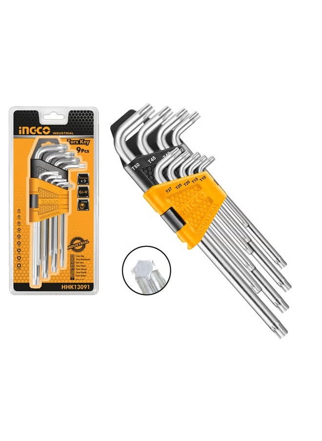 INGCO INGCO 9-Piece Torx Key Set, Chrome Vanadium Steel, Sizes T10-T50, Long Arm Design, Model HHK13091  - Image 1