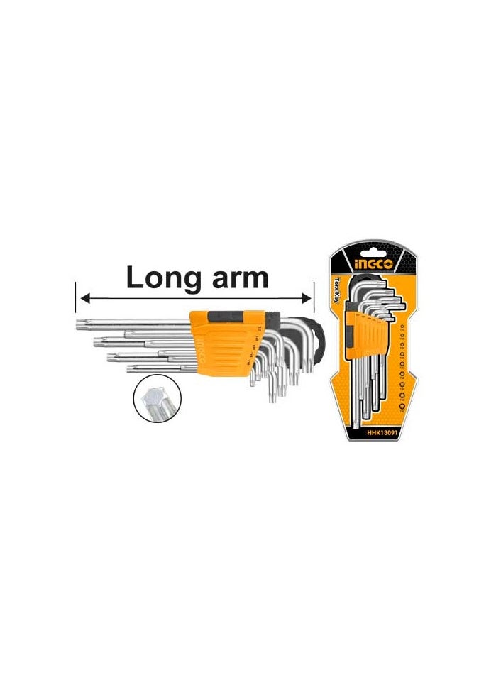 INGCO INGCO 9-Piece Torx Key Set, Chrome Vanadium Steel, Sizes T10-T50, Long Arm Design, Model HHK13091  - Image 3