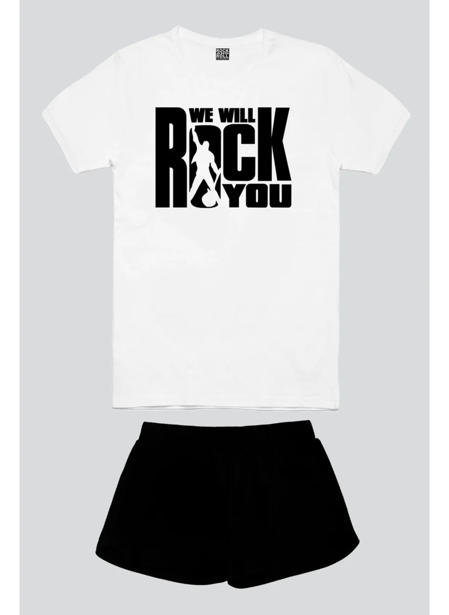 Rock&Roll Just Rock You White Short Sleeve Women's Shorts Set