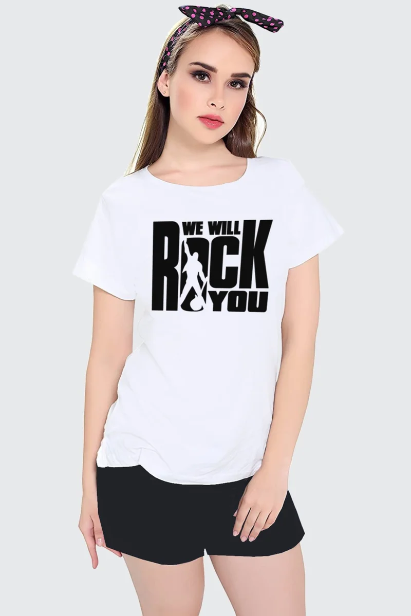 Rock&Roll Just Rock You White Short Sleeve Women's Shorts Set