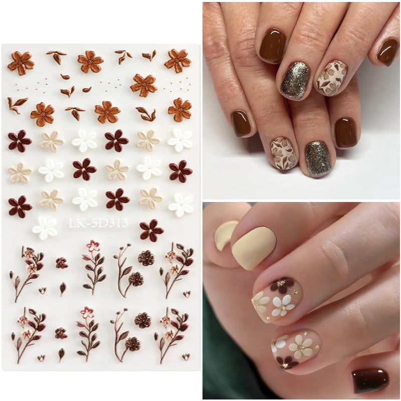 SEMATA Flower Nail Art Stickers Decals 5D Embossed Flower Nail Decals Self Adhesive Spring Summer Daisy Lavender Nails Design Supplies 3D Nails Decoration for Women - Image 5