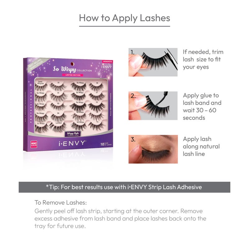 i.Envy i-ENVY 10 Pairs So Wispy Human Hair Eyelashes Multipack, Natural Dramatic Fluffy False Lashes - Invisible Band, Volume & Curl, Lightweight, Reusable - Image 5