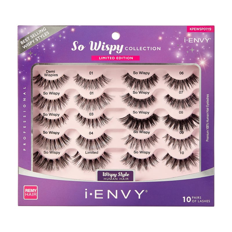 i.Envy i-ENVY 10 Pairs So Wispy Human Hair Eyelashes Multipack, Natural Dramatic Fluffy False Lashes - Invisible Band, Volume & Curl, Lightweight, Reusable - Image 1