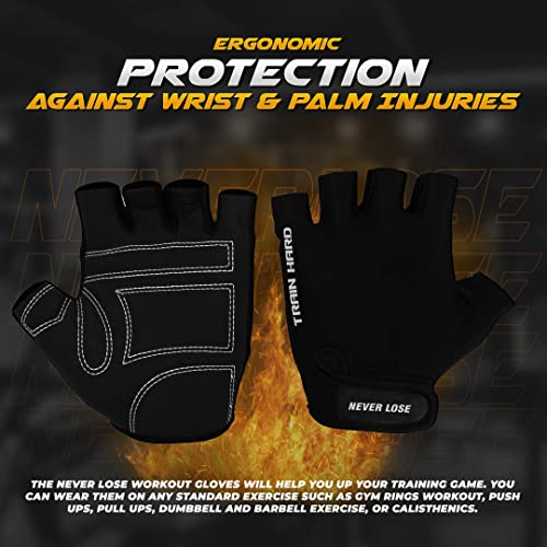 NEVER LOSE Unisex Leather Gym Gloves | for Professional Weightlifting, Fitness Training and Workout | with Half-Finger Length, Wrist Wrap for Protection (M, Sude) - Image 4