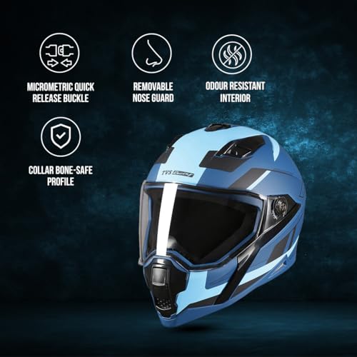 TVS Racing Anti Matter Full Face Helmet for Bike & Motorcycle Riders-DOT & ISI Certified-Lightweight ABS Shell, UV Resistant-Ventilated Comfort Liner, Quick-Release Visor & Chin Strap (Blue/XL) - Image 2