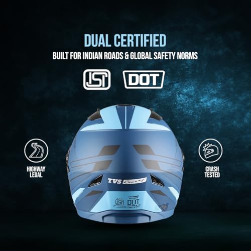 TVS Racing Anti Matter Full Face Helmet for Bike & Motorcycle Riders-DOT & ISI Certified-Lightweight ABS Shell, UV Resistant-Ventilated Comfort Liner, Quick-Release Visor & Chin Strap (Blue/XL) - Image 3
