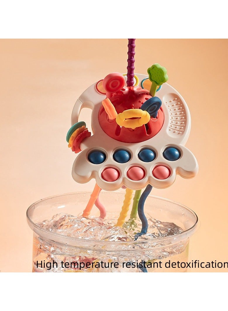 VIUAUAX لعبة مضغ قابلة للضغط للأطفال من عمر 0 ​​إلى سنة واحدة، لعبة تدريب على الإمساك والسحب، ألعاب مونتيسوري الحسية للأطفال من عمر 6 إلى 12 إلى 18 شهرًا، لعبة تسنين من السيليكون بخيط سحب، هدايا عيد ميلاد، لعبة سفر للأولاد والبنات بعمر 1 إلى 2 سنة، أطفال رضع بعمر 8 إلى 10 أشهر - Image 3