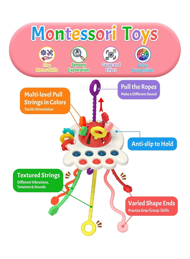 VIUAUAX لعبة مضغ قابلة للضغط للأطفال من عمر 0 ​​إلى سنة واحدة، لعبة تدريب على الإمساك والسحب، ألعاب مونتيسوري الحسية للأطفال من عمر 6 إلى 12 إلى 18 شهرًا، لعبة تسنين من السيليكون بخيط سحب، هدايا عيد ميلاد، لعبة سفر للأولاد والبنات بعمر 1 إلى 2 سنة، أطفال رضع بعمر 8 إلى 10 أشهر - Image 2