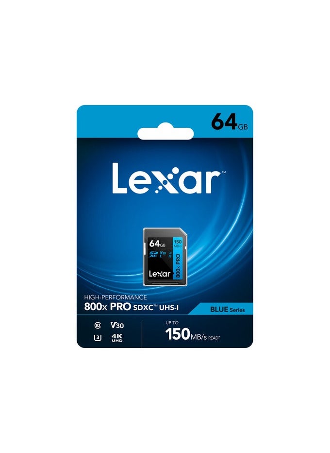 Lexar 64GB High-Performance 800x PRO UHS-I SDXC Memory Card (BLUE Series)  - Image 1