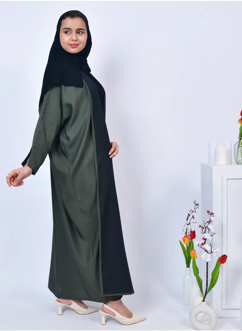 HAWRAA ABAYA Girls' quarter-bisht double-faced abaya with summer fabric in black and olive green