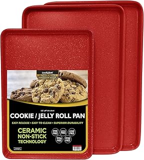 casaWare 3pc Ultimate Commercial Weight Cookie Sheet Set, Two 15 x 10-Inch Pans, One 13 x 9-Inch-Inch Pan (Red Granite) - Image 1