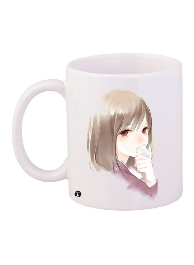 Anime Girl Printed Coffee Mug White/Beige/Brown 11ounce