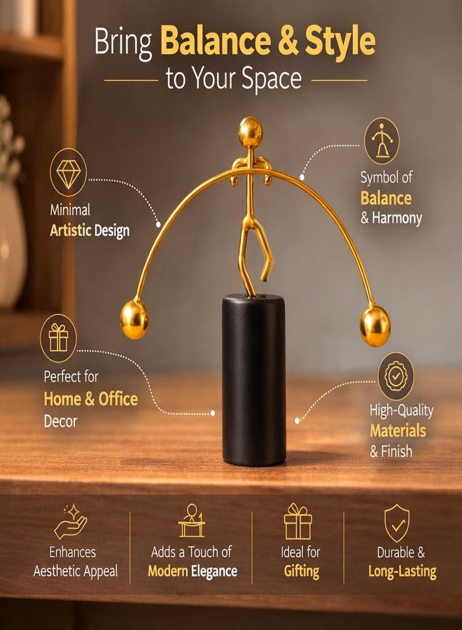 CraftVatika Office Desk Decorative Showpiece Items Table Decoration Items, Home Decor Items for Living Room, Balancing Gadget for Stress Relief & Focus, Perpetual Motion Metal Pole Balancing Man Gift - Image 3