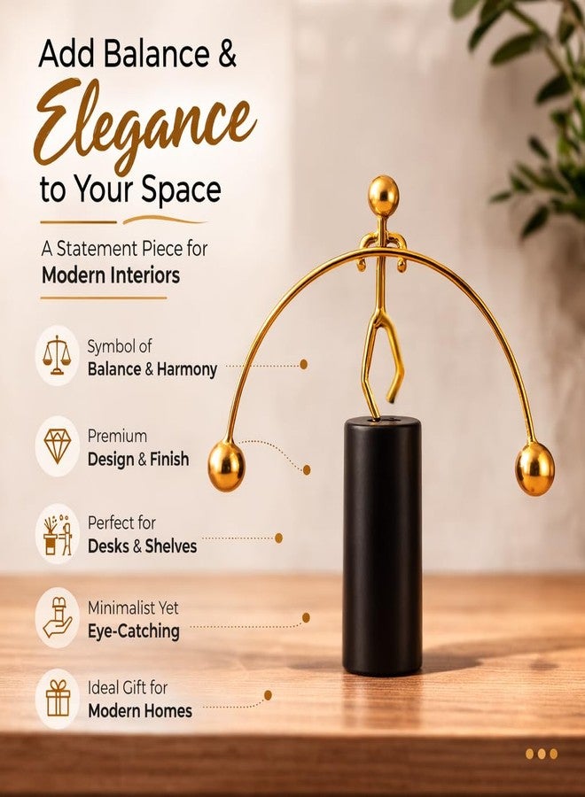 CraftVatika Office Desk Decorative Showpiece Items Table Decoration Items, Home Decor Items for Living Room, Balancing Gadget for Stress Relief & Focus, Perpetual Motion Metal Pole Balancing Man Gift - Image 4