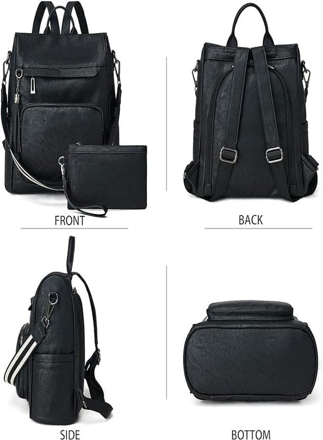 MUCHOVA Pu Leather Backpack for Women, Lightweight Travel Daily Use Bag, Stylish Casual Medium Office Backpack for Women (Black) - Image 5
