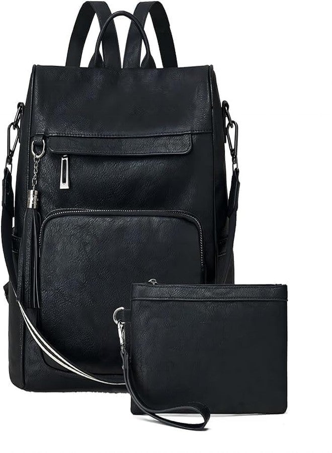 MUCHOVA Pu Leather Backpack for Women, Lightweight Travel Daily Use Bag, Stylish Casual Medium Office Backpack for Women (Black) - Image 1