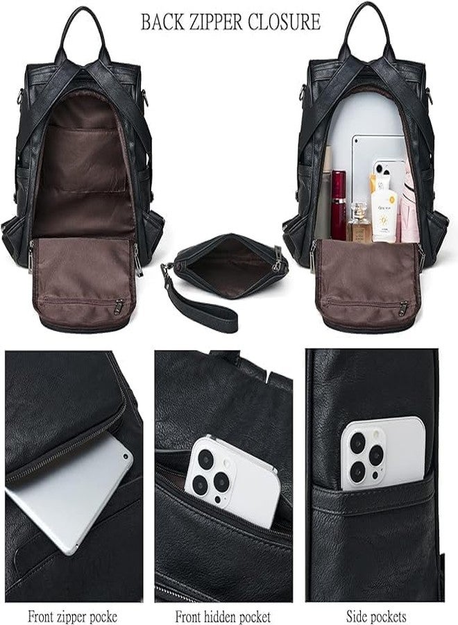 MUCHOVA Pu Leather Backpack for Women, Lightweight Travel Daily Use Bag, Stylish Casual Medium Office Backpack for Women (Black) - Image 2