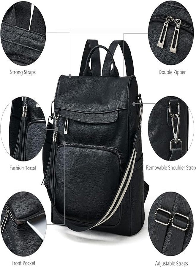 MUCHOVA Pu Leather Backpack for Women, Lightweight Travel Daily Use Bag, Stylish Casual Medium Office Backpack for Women (Black) - Image 3