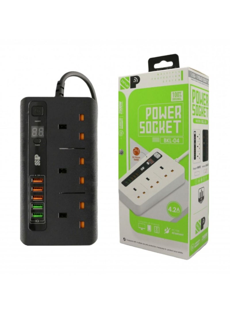 iSNUP Electric connection with self-timer 3 AC outlets and 5 USB ports Black - Image 1