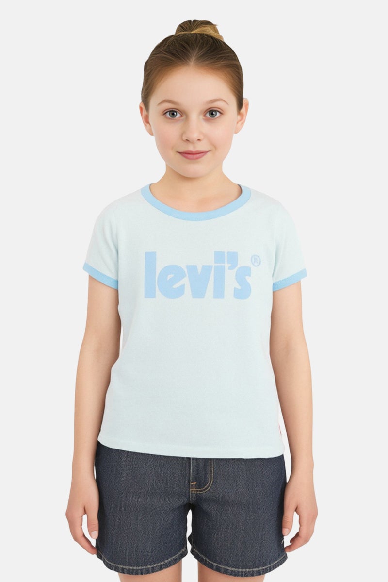 Levi's Kids Girl Brand Logo Meet And Greet Top, Light Pastel Blue - Image 1