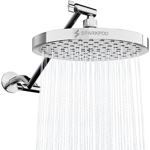 SparkPod Round Rain Shower Head with Shower Head Extension Arm - High Pressure Rain - Luxury Modern Look - No Hassle Tool-less 1-Min Installation (11" Shower Arm Extension, Luxury Polished Chrome) - Image 1