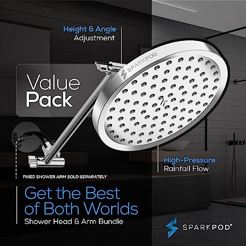 SparkPod Round Rain Shower Head with Shower Head Extension Arm - High Pressure Rain - Luxury Modern Look - No Hassle Tool-less 1-Min Installation (11" Shower Arm Extension, Luxury Polished Chrome) - Image 3