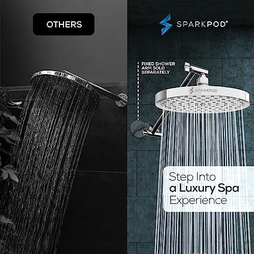 SparkPod Round Rain Shower Head with Shower Head Extension Arm - High Pressure Rain - Luxury Modern Look - No Hassle Tool-less 1-Min Installation (11" Shower Arm Extension, Luxury Polished Chrome) - Image 2