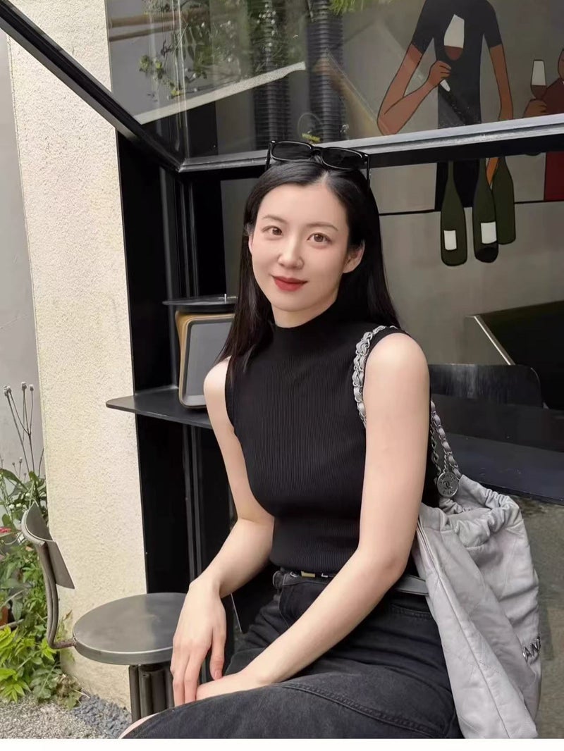 100 Tencel Summer New Sleeveless Women''s Half-turtleneck Strap Base Shirt Women''s Solid Color Suit Inner Knit Vest - Image 4