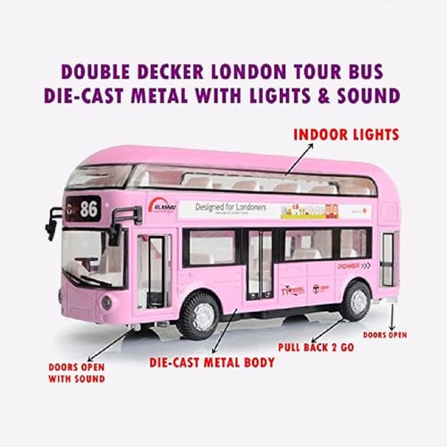 Coelon Diecast Metal Alloy London Bus Double Decker Bus Light & Music Open Door Collection Buses Toys for Boy Kids, Blue - Image 3