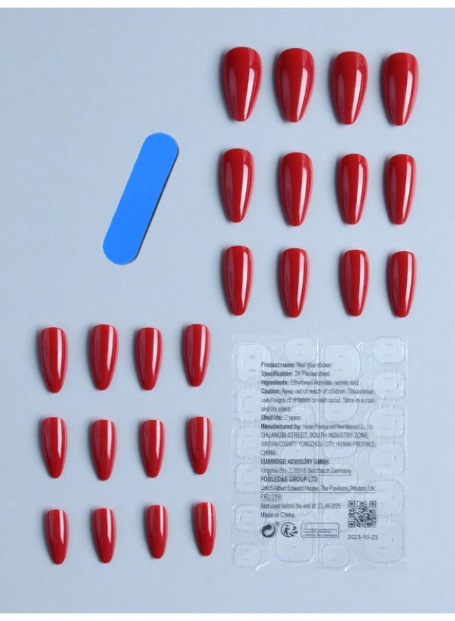 Tuline Elevate Your Style With,24pcs Long Almond Red Nail Set,Fit Perfectly&Medium Length Design,For Women Girls Daily Work Wear Press On Nails Nail Supplies - Image 3
