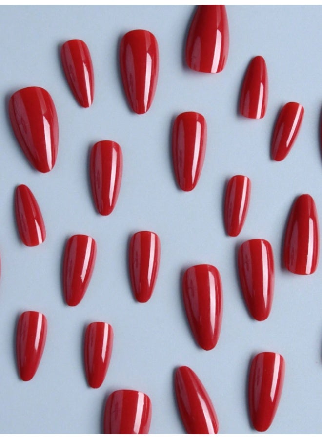 Tuline Elevate Your Style With,24pcs Long Almond Red Nail Set,Fit Perfectly&Medium Length Design,For Women Girls Daily Work Wear Press On Nails Nail Supplies - Image 2
