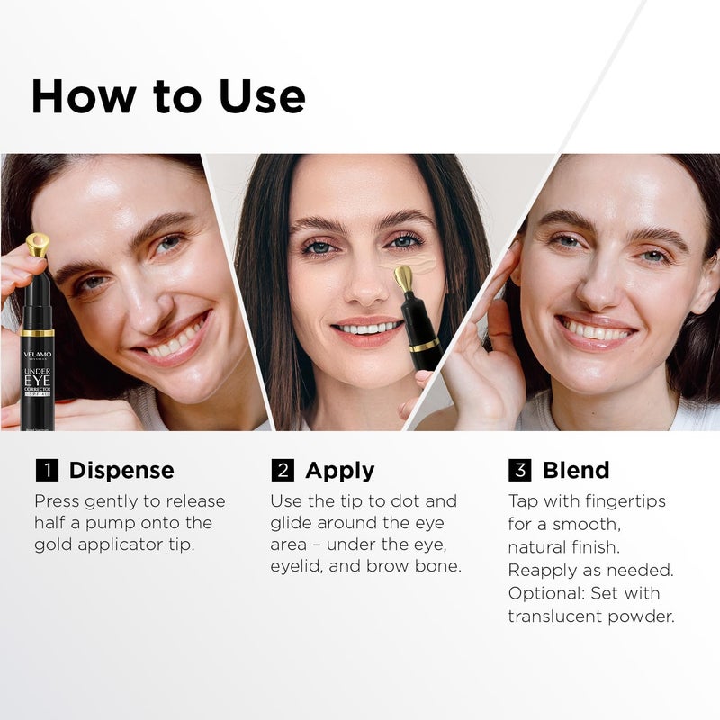 VELAMO ADVANCED Luminous Eye Corrector SPF 41 Under Eye Color Corrector for Dark Circles Fine Lines Puffiness Hydrating Anti Aging Eye Cream with Ceramides Complex Medium 034 FL OZ10mL - Image 4
