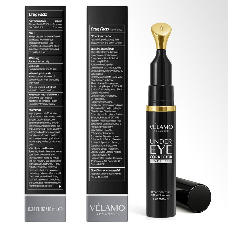 VELAMO ADVANCED Luminous Eye Corrector SPF 41 Under Eye Color Corrector for Dark Circles Fine Lines Puffiness Hydrating Anti Aging Eye Cream with Ceramides Complex Medium 034 FL OZ10mL - Image 5