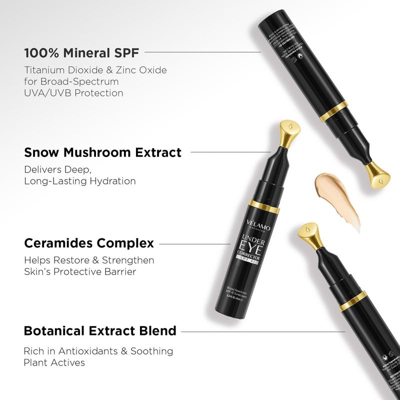 VELAMO ADVANCED Luminous Eye Corrector SPF 41 Under Eye Color Corrector for Dark Circles Fine Lines Puffiness Hydrating Anti Aging Eye Cream with Ceramides Complex Medium 034 FL OZ10mL - Image 3
