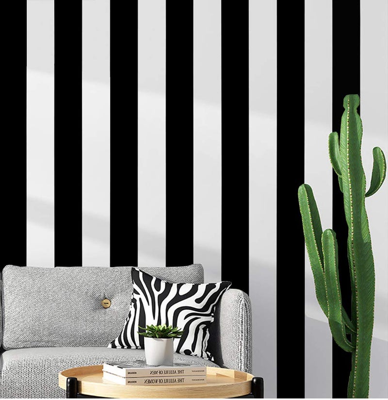 Guvana 197"x17.7" Black and White Stripe Contact Paper Peel and Stick Wallpaper Self-Adhesive Wallpaper Removable Contact Paper Modern for Living Room Bedroom Countertop Shelf Drawer Decor - Image 1