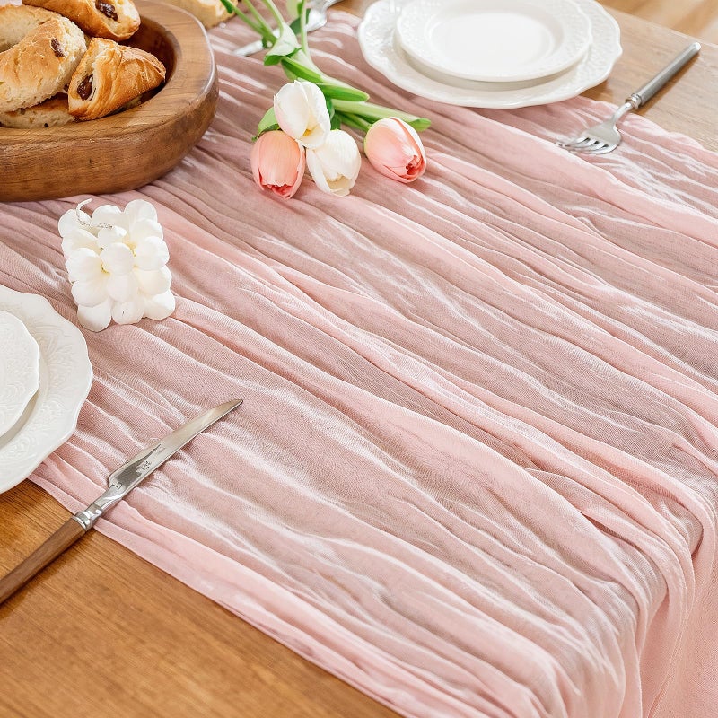 HOMEBROS Cheesecloth Table Runner, 10 Ft Boho Rustic Gauze Table Runner Sheer Wrinkled for Centerpiece Decor, Dusty Pink, 1 Pcs - Image 1