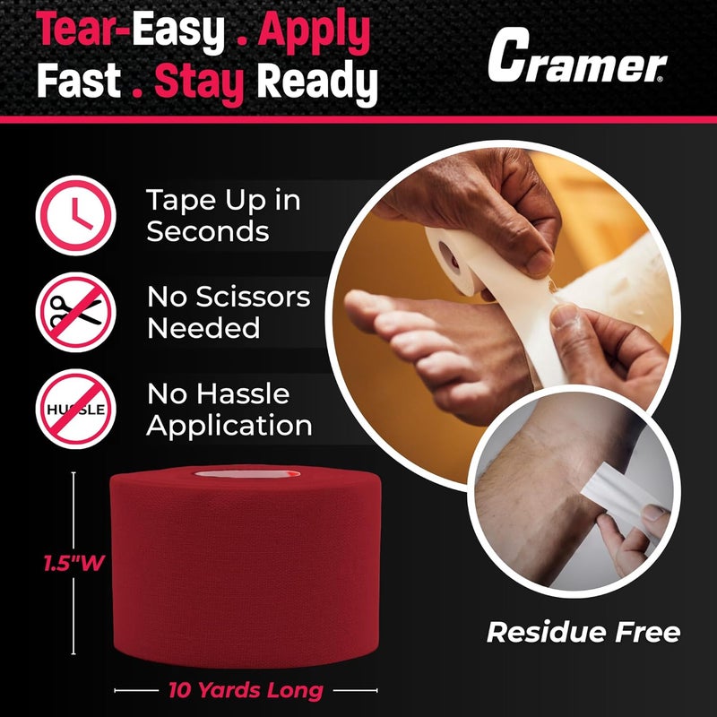 Cramer Team Color Athletic Tape, Red, For Ankle, Wrist, and Injury Taping, Helps Protect and Prevent Injuries, Promotes Faster Healing, Athletic Training First Aid Supplies, 1.5", Bulk 32 Roll Case - Image 3