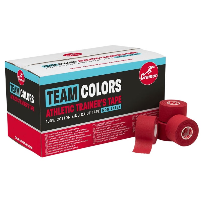 Cramer Team Color Athletic Tape, Red, For Ankle, Wrist, and Injury Taping, Helps Protect and Prevent Injuries, Promotes Faster Healing, Athletic Training First Aid Supplies, 1.5", Bulk 32 Roll Case - Image 1