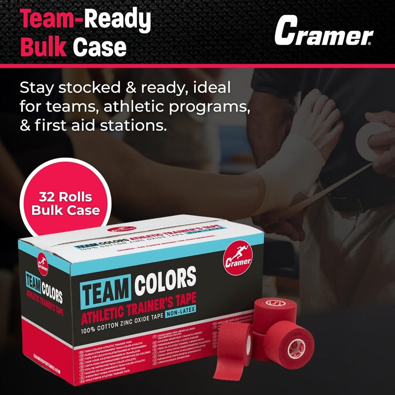 Cramer Team Color Athletic Tape, Red, For Ankle, Wrist, and Injury Taping, Helps Protect and Prevent Injuries, Promotes Faster Healing, Athletic Training First Aid Supplies, 1.5", Bulk 32 Roll Case - Image 5