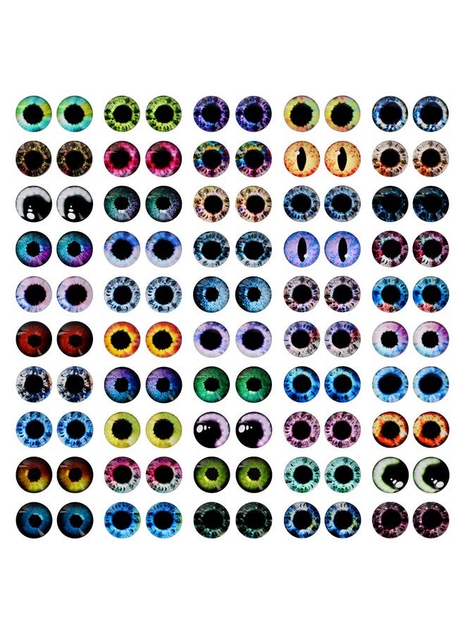 MWOOT 100 Pcs 12MM Glass Eyes Cabochon Dragon Eyes, Colorful Glass Eyes for Crafts, 50 Style Rabbit Cat Owl Bird Human Pupil Eyes for Doll Art Making Jewelry DIY Craft Halloween Easter Decoration - Image 1