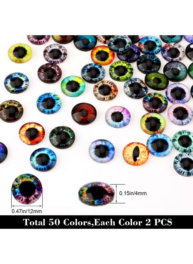 MWOOT 100 Pcs 12MM Glass Eyes Cabochon Dragon Eyes, Colorful Glass Eyes for Crafts, 50 Style Rabbit Cat Owl Bird Human Pupil Eyes for Doll Art Making Jewelry DIY Craft Halloween Easter Decoration - Image 2