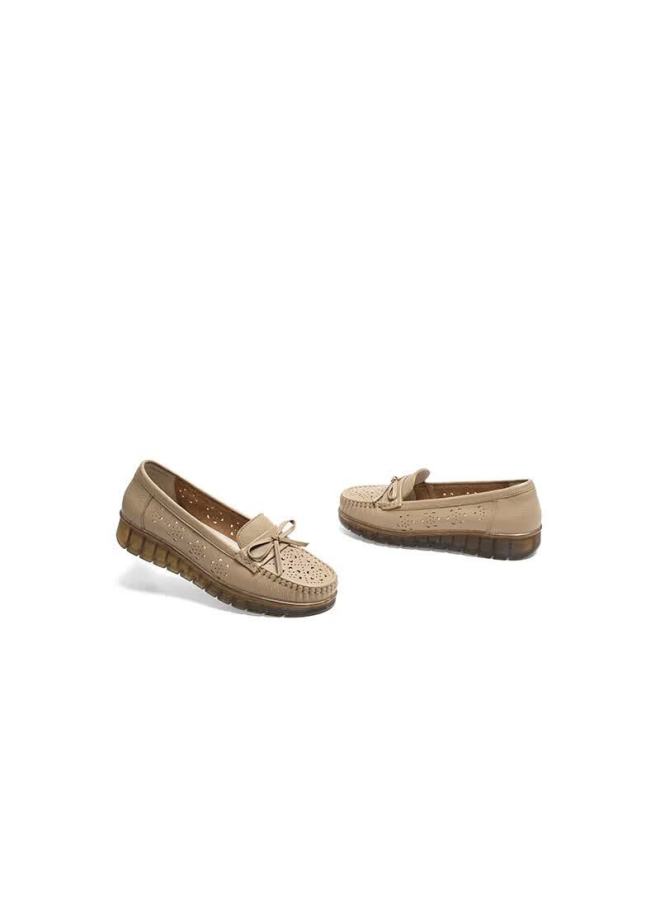 Red Dragonfly Genuine Leather Mom Shoes, Middle-aged And Elderly Women's Flats, Soft Sole, Comfortable, Hollow Women's Shoes, Wtb24588, Apricot Color, Hollow Design, Size 37 - Image 2