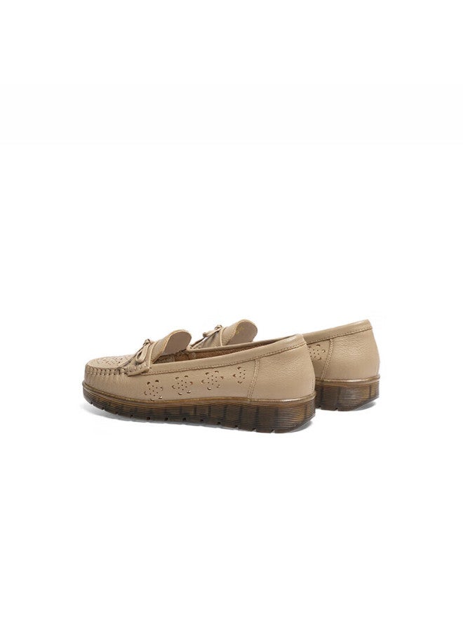 Red Dragonfly Genuine Leather Mom Shoes, Middle-aged And Elderly Women's Flats, Soft Sole, Comfortable, Hollow Women's Shoes, Wtb24588, Apricot Color, Hollow Design, Size 37 - Image 3