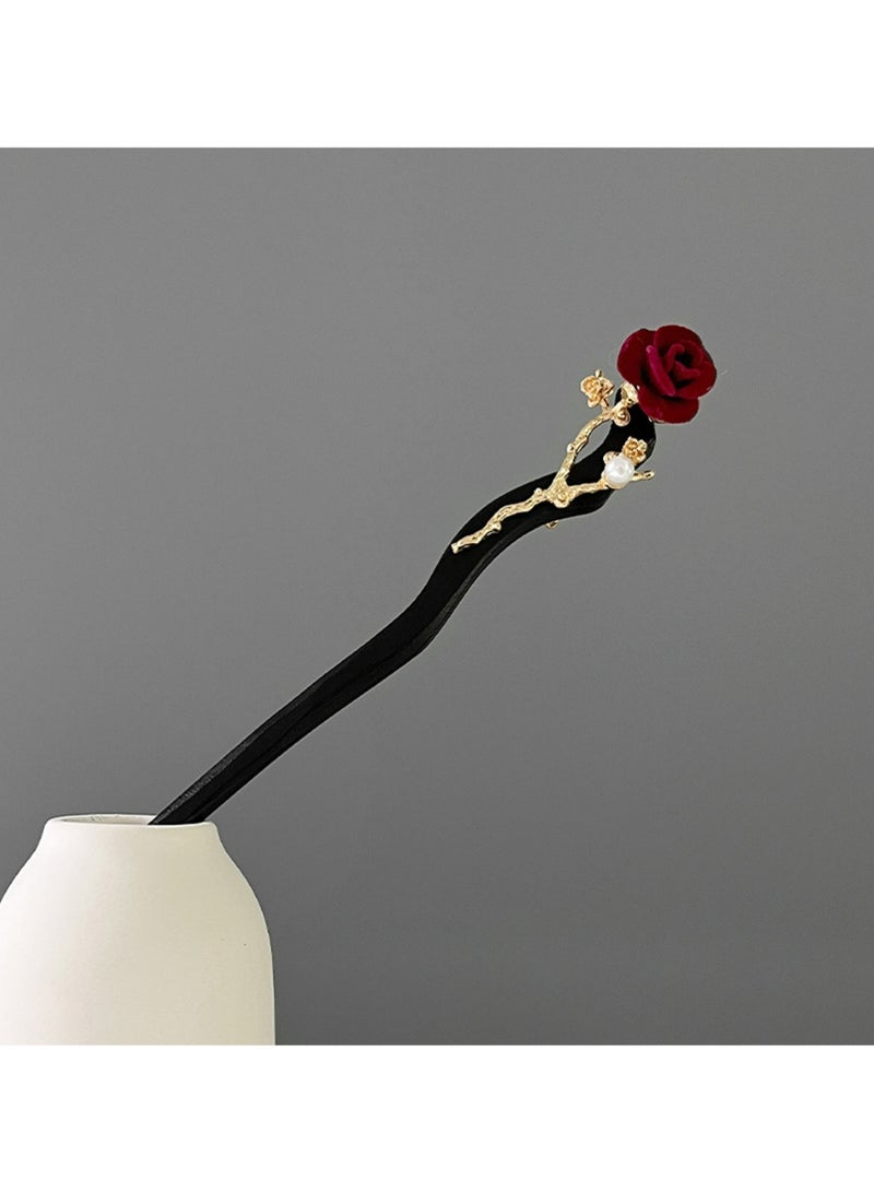 LLASIDO Set of 6 Hair Sticks Vintage Wooden Hair Clips Flower Hair Chopsticks Handmade Wooden Hair Clips Classic Hair Accessories Women's Long Curly Hair Classic - Image 3