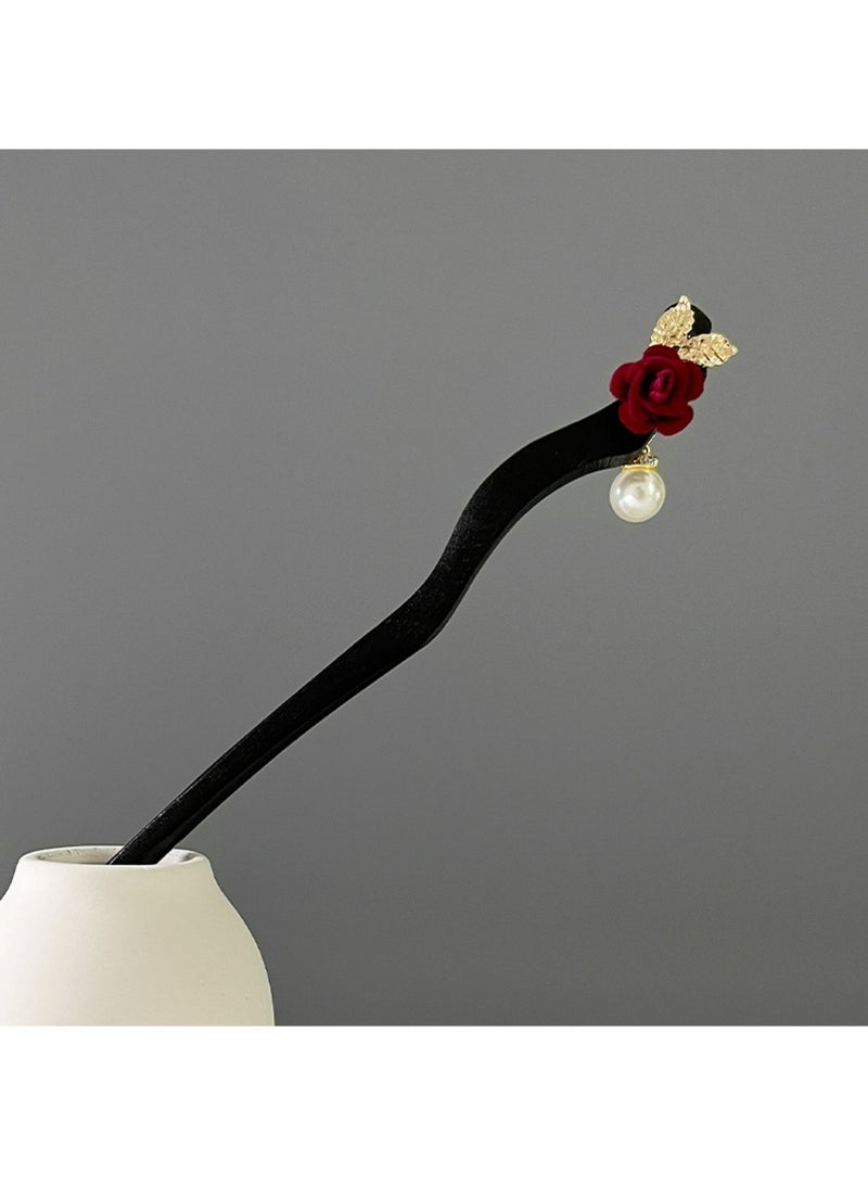 LLASIDO Set of 6 Hair Sticks Vintage Wooden Hair Clips Flower Hair Chopsticks Handmade Wooden Hair Clips Classic Hair Accessories Women's Long Curly Hair Classic - Image 5