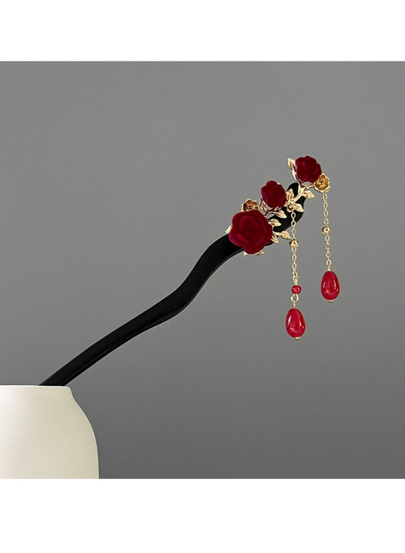 LLASIDO Set of 6 Hair Sticks Vintage Wooden Hair Clips Flower Hair Chopsticks Handmade Wooden Hair Clips Classic Hair Accessories Women's Long Curly Hair Classic - Image 4