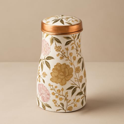 CONFETTI GIFTS Copper Festive Water Bottle Set of 1 for Home Decor Gifts| Copper Water Bedside Bottle | 850 ml Diwali Gift for Family and Friends | Gift Items for Home Decoration - Image 1