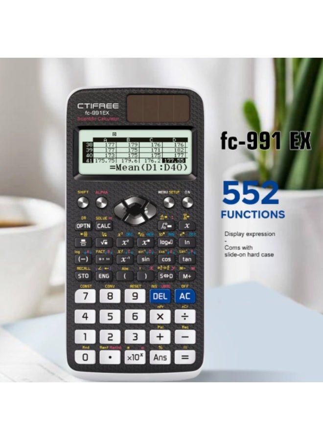 سيتيفري آلة حاسبة علمية وظيفية CTIFREE FX991EX مع 552 وظيفة وغطاء صلب منزلق - Image 1